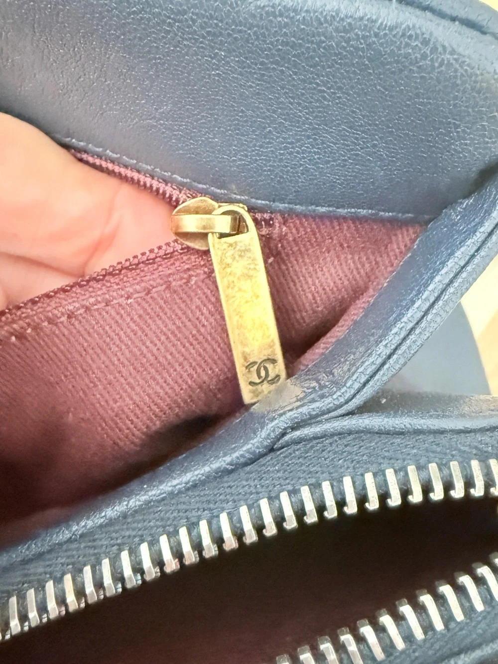 CHANEL Trapezio Flap bag, small, navy blue